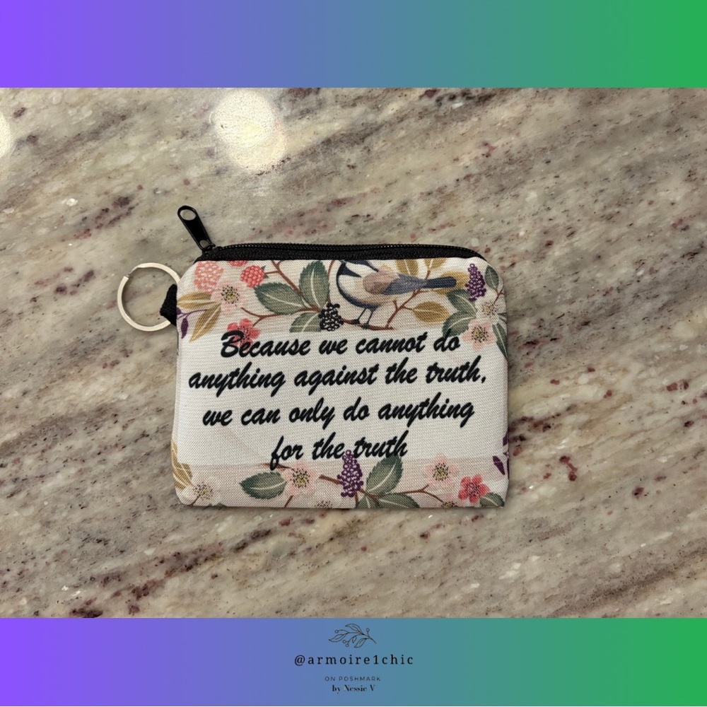 CHANGE PURSE & KEY RING | floral design with inspirational quote